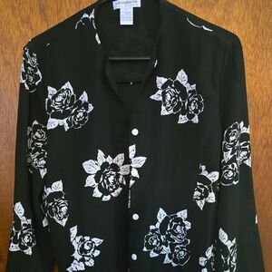 Liz Claiborne Black and White Floral Women's Shirt